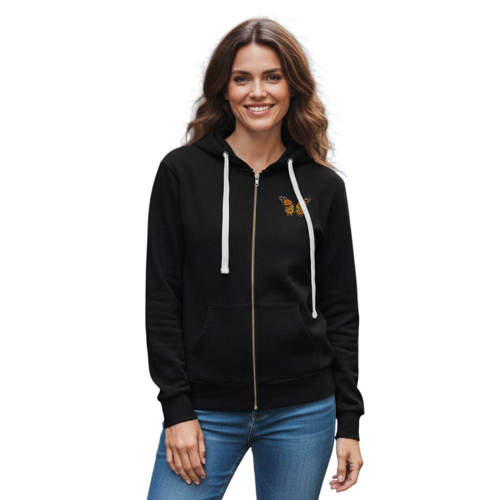 Reflex Fleece Hoodie Womens L Black Full Zip Butterfly Sporty Casual Everyday